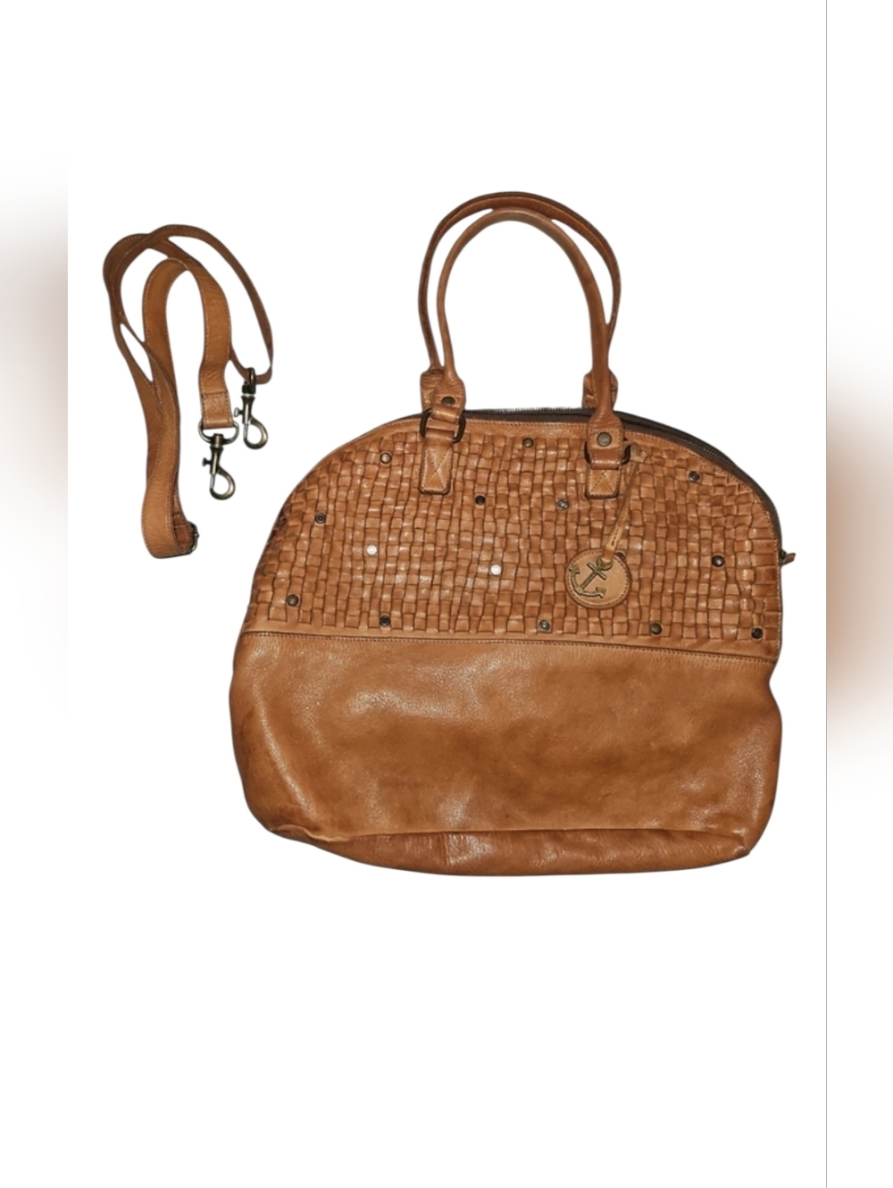 Harbour 2nd Leather Woven Tote with Anchor Charm